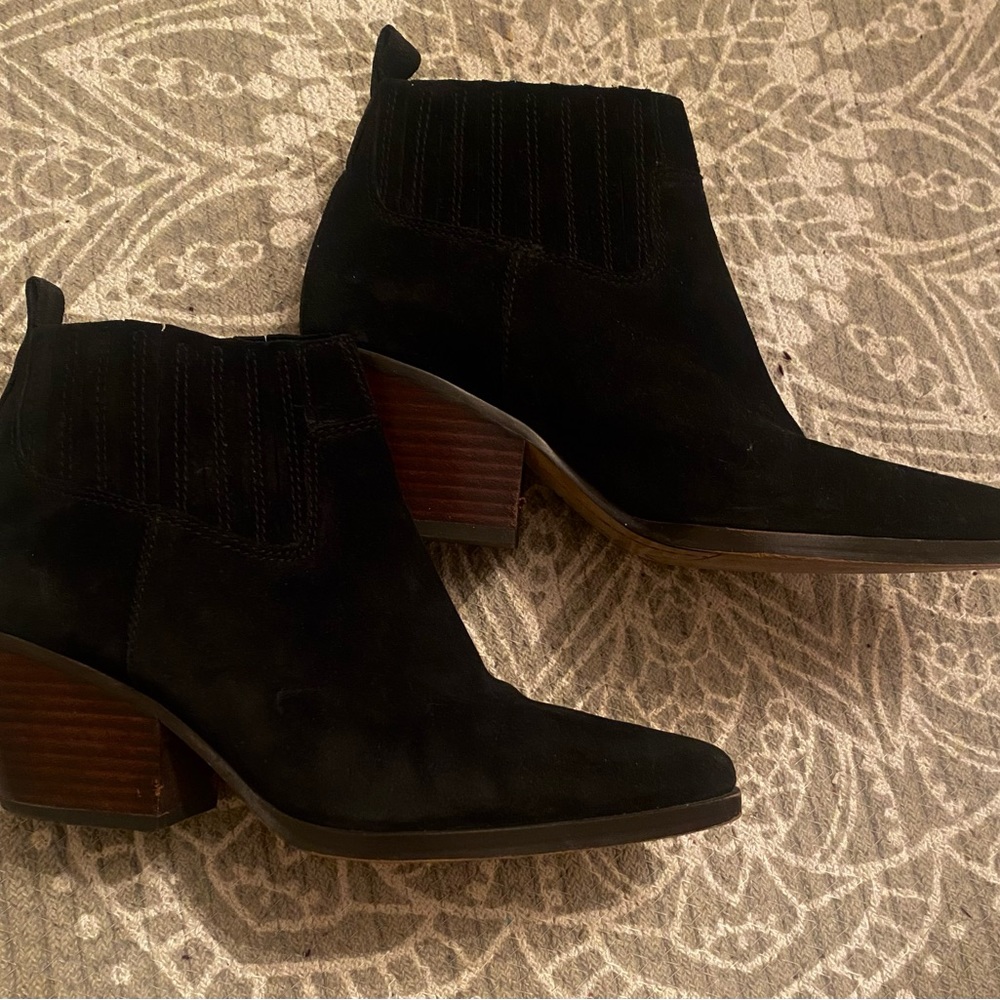 Franco Sarto Black Leather Suede Ankle Boots